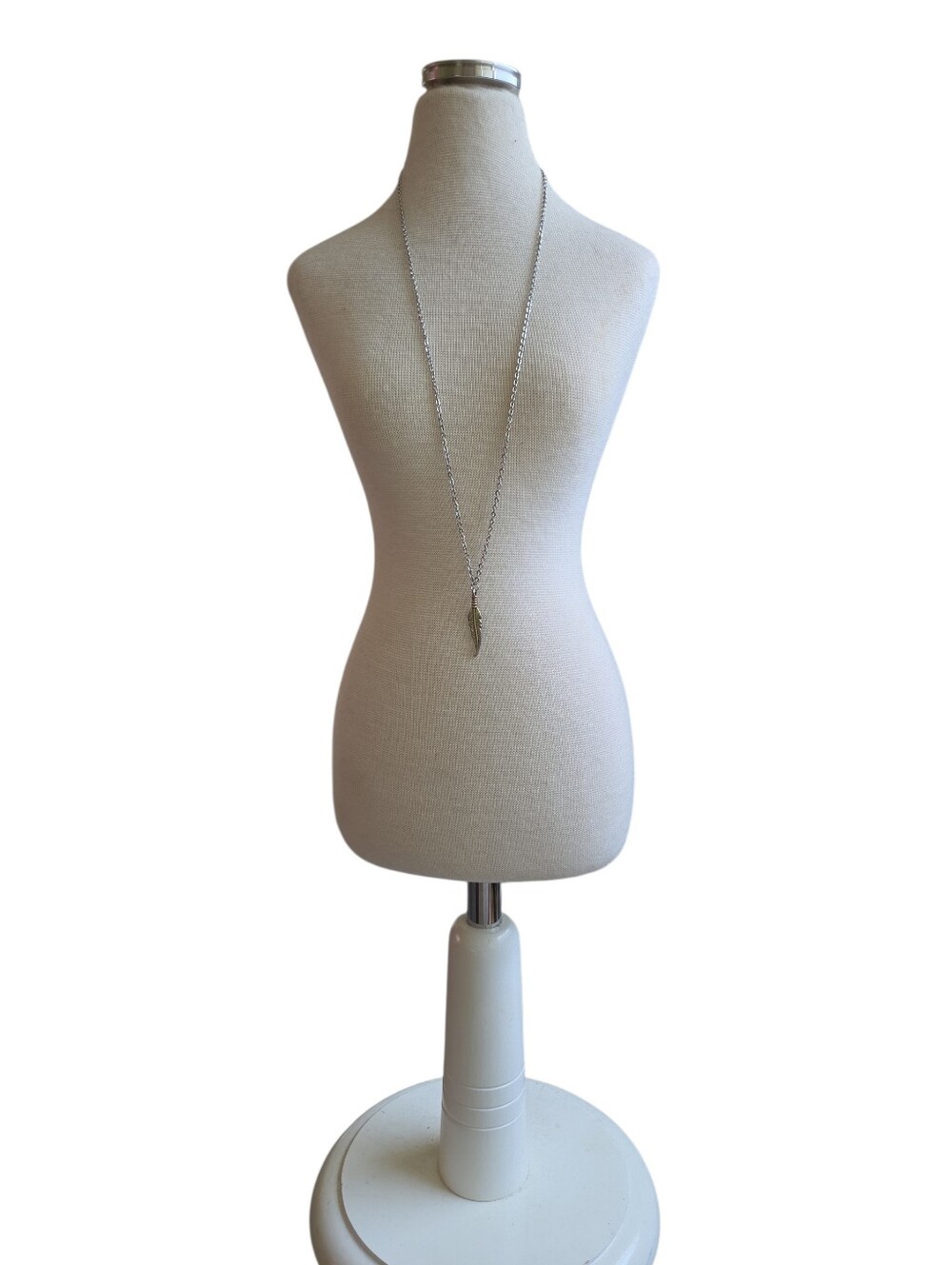 Delicate Silver Toned Feather Pendant Necklace 24"